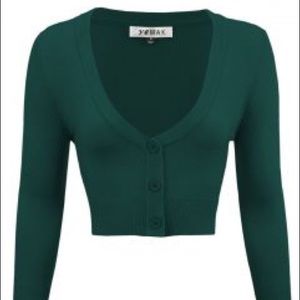 Forest Green Cropped Cardigan 3/4 Sleeves Unique Vintage CLOSET CLOSING SALE